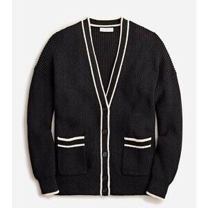 J. Crew Tipped V Neck Cardigan Nautical Preppy Ribbed Sweater Button Front M